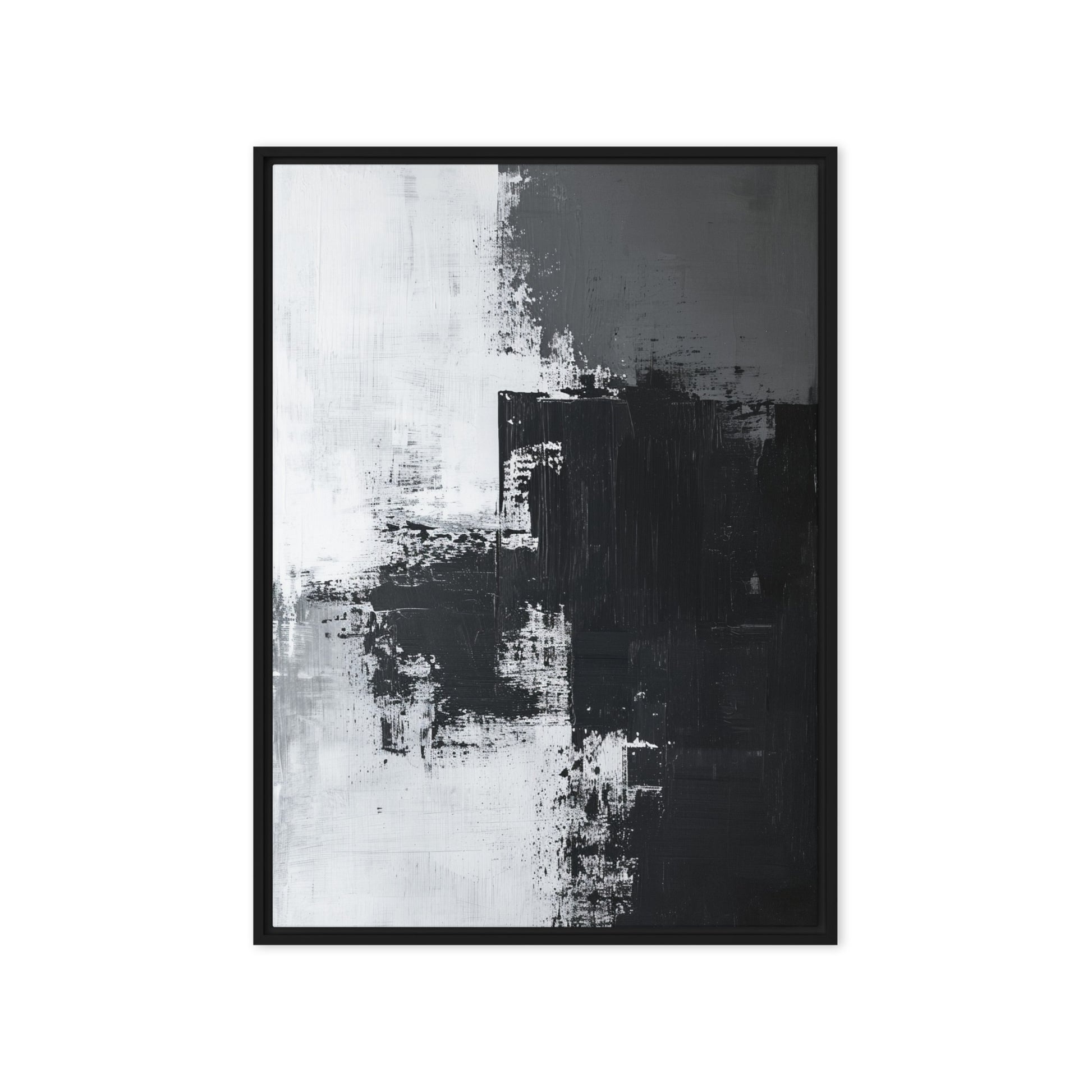 Black White & Grey Abstract Art Framed Canvas