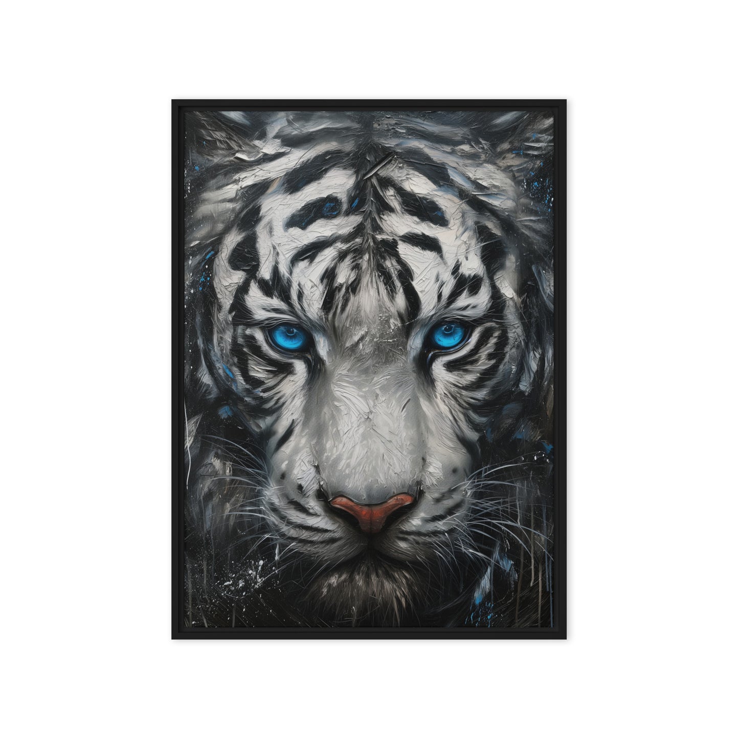 Blue Eyed Tiger Fraemd Canvas