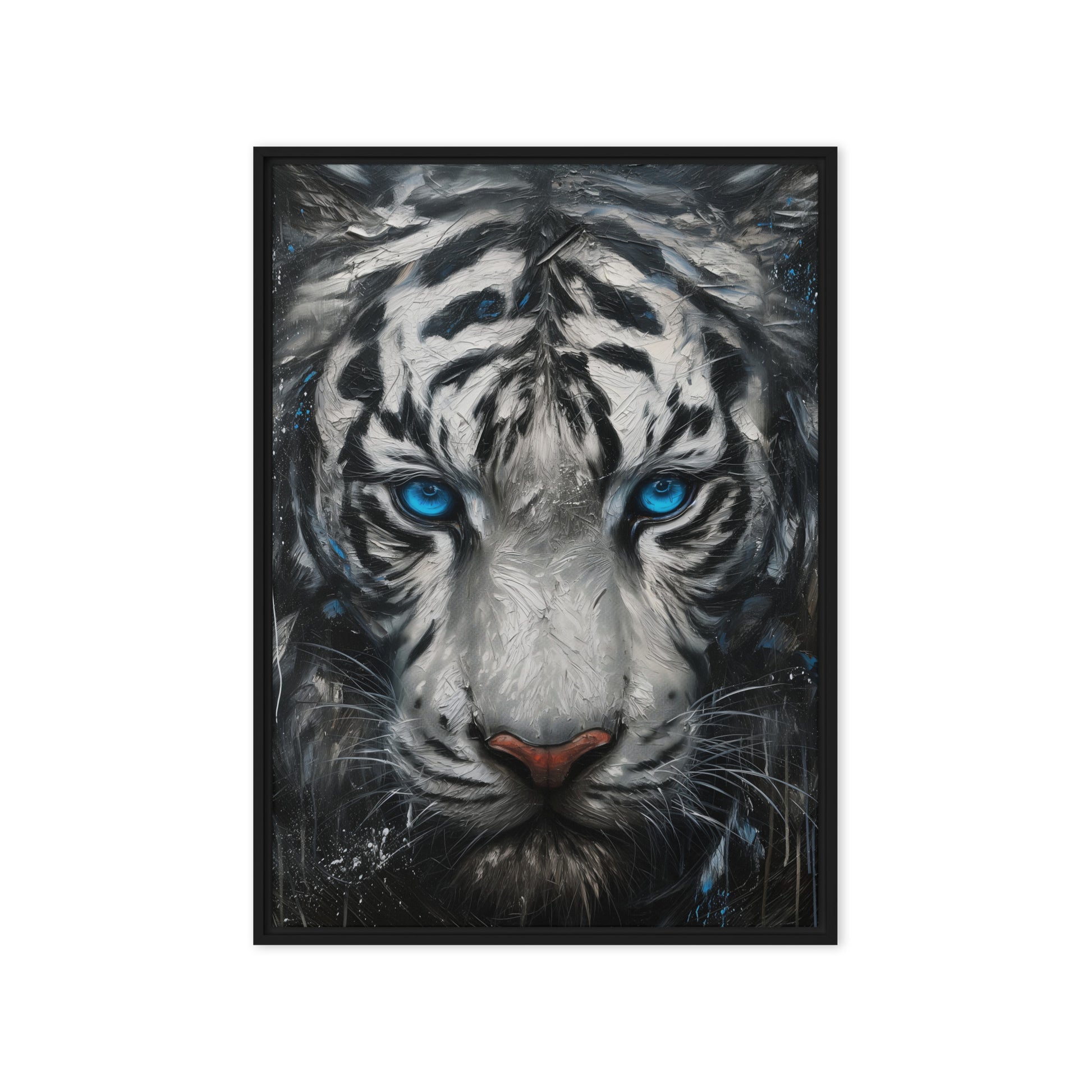 Blue Eyed Tiger Fraemd Canvas