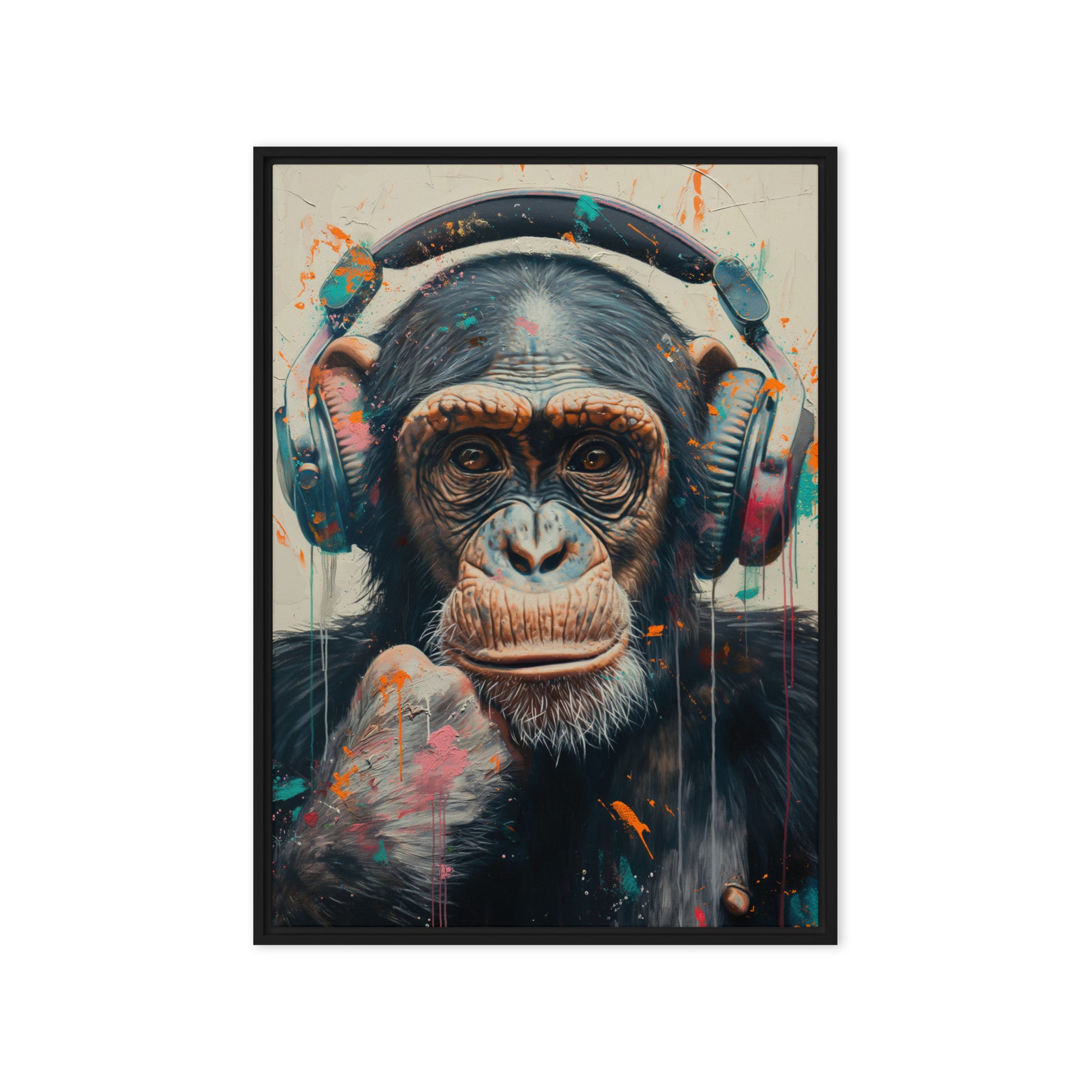 DJ Monkey Trendy Art Framed Canvas