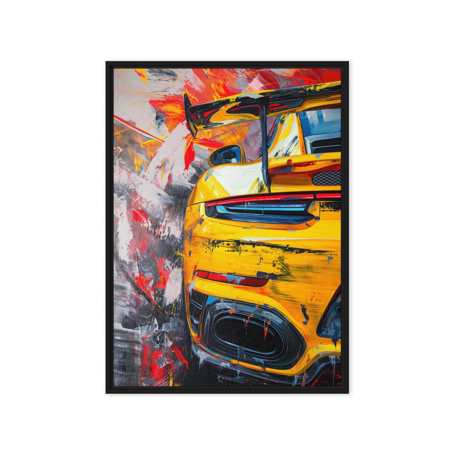 Yellow Sports Car Modern Art Framed Canvas