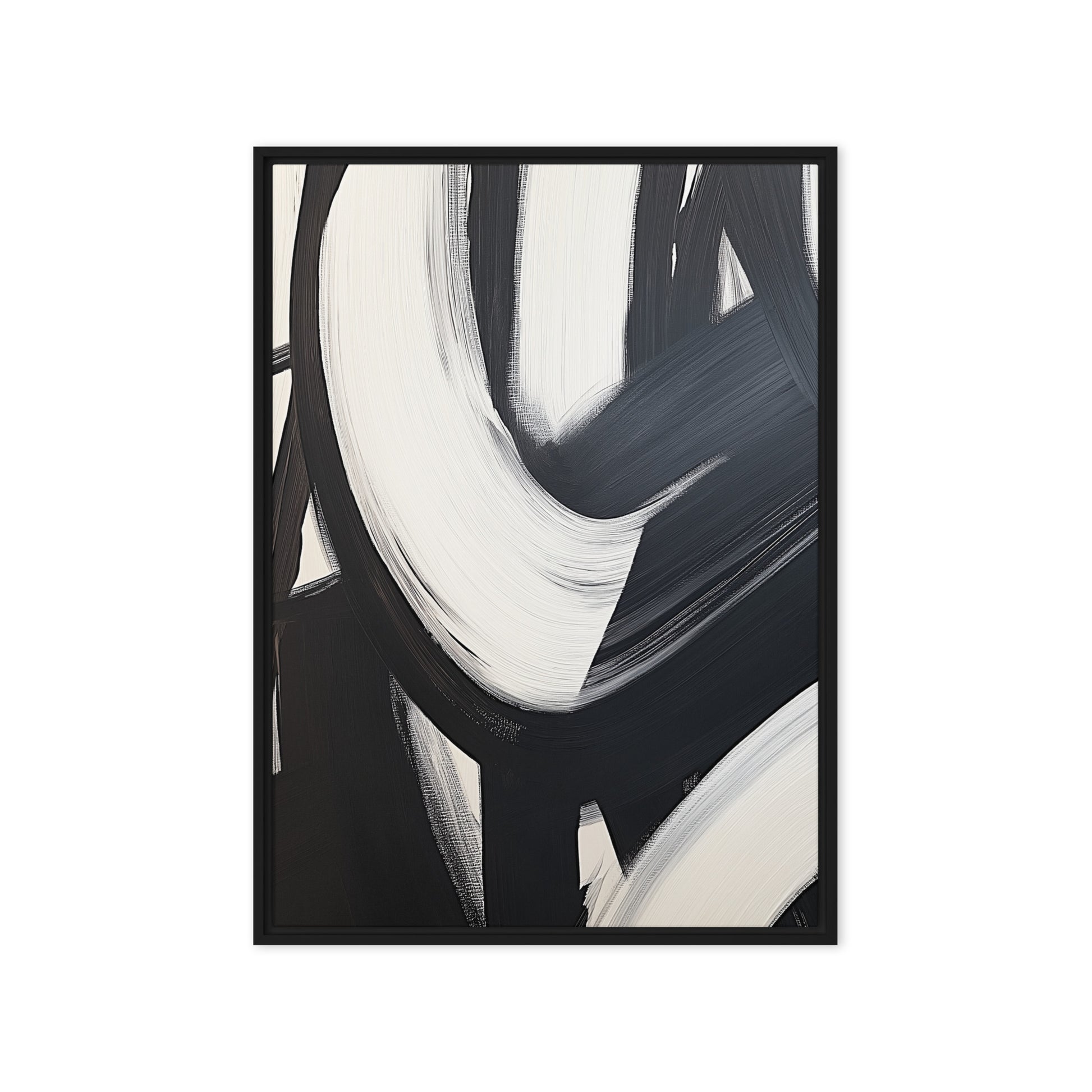 Black White Brushstroke Abstract Art Framed Canvas
