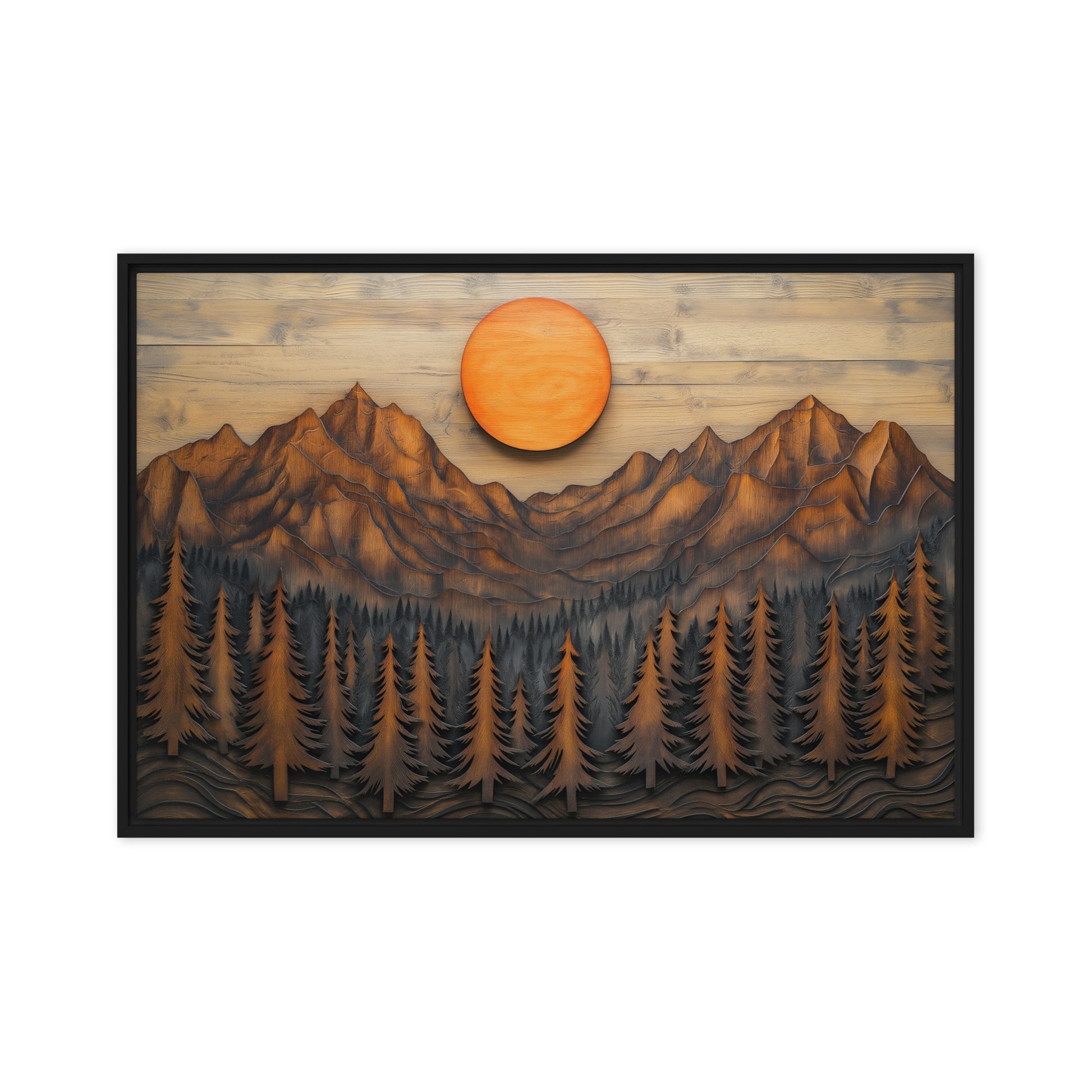 Landscape Wood Art Framed Canvas