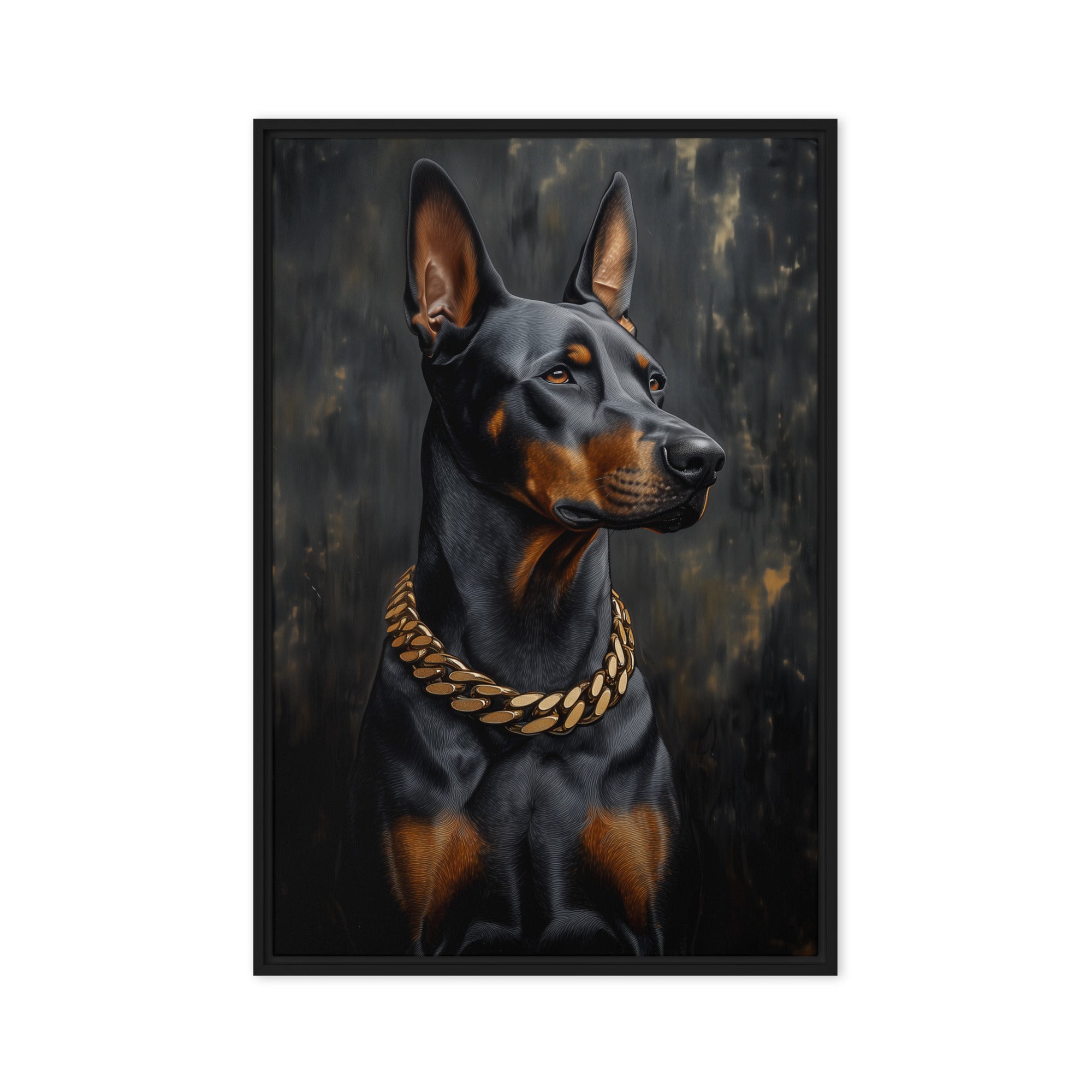 Buy Doberman With Golden Chain Framed Canvas | PaintFu