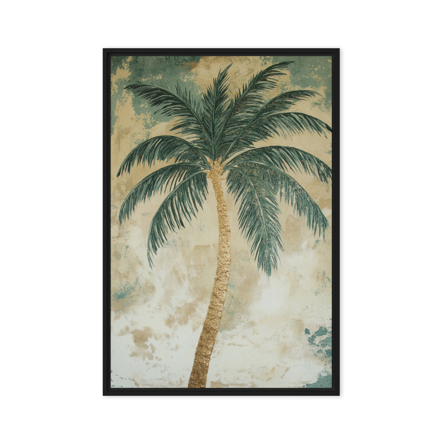 Palm Tree Beach Art Framed Canvas