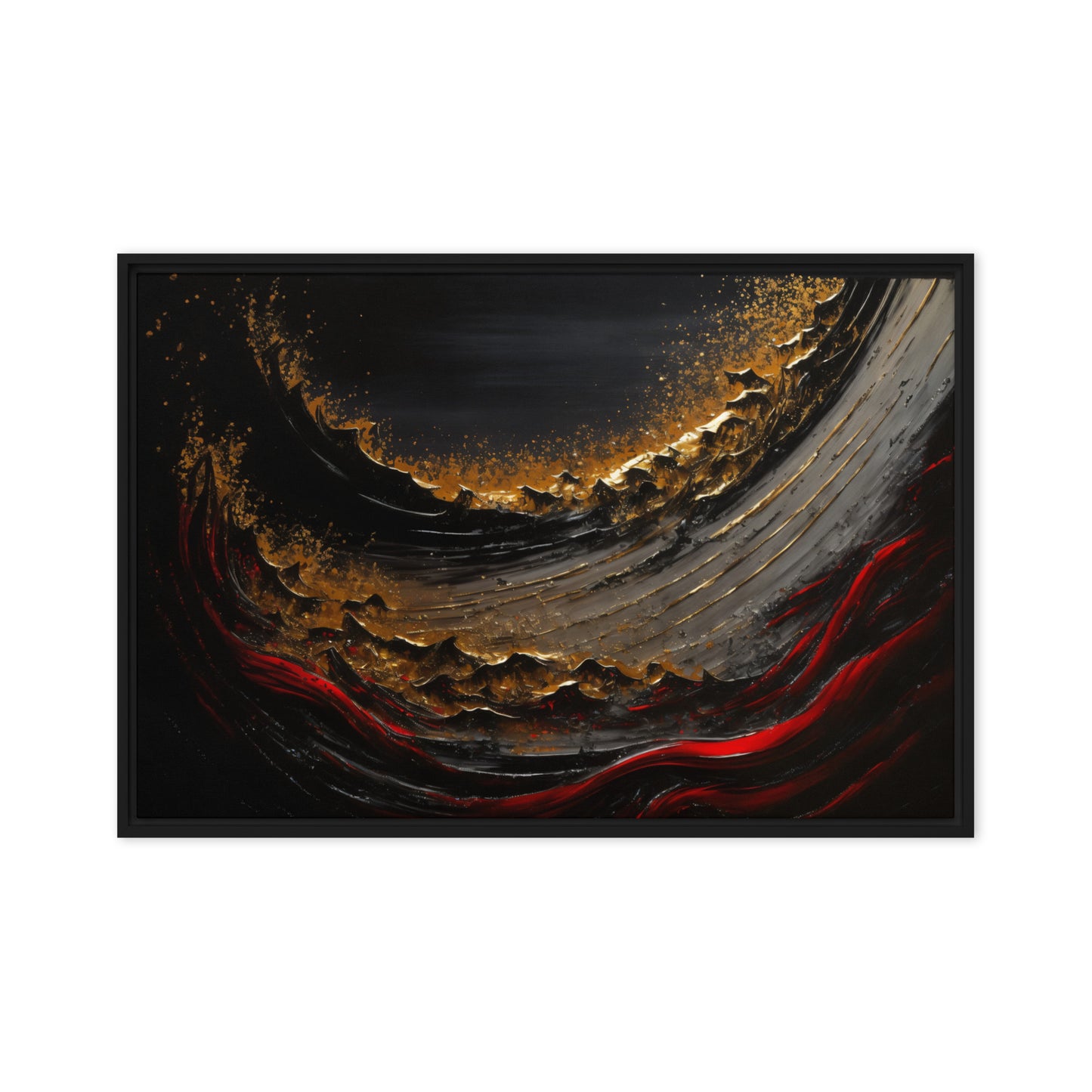 Wave Crimson Red Gold Black Luxury Art Framed Canvas