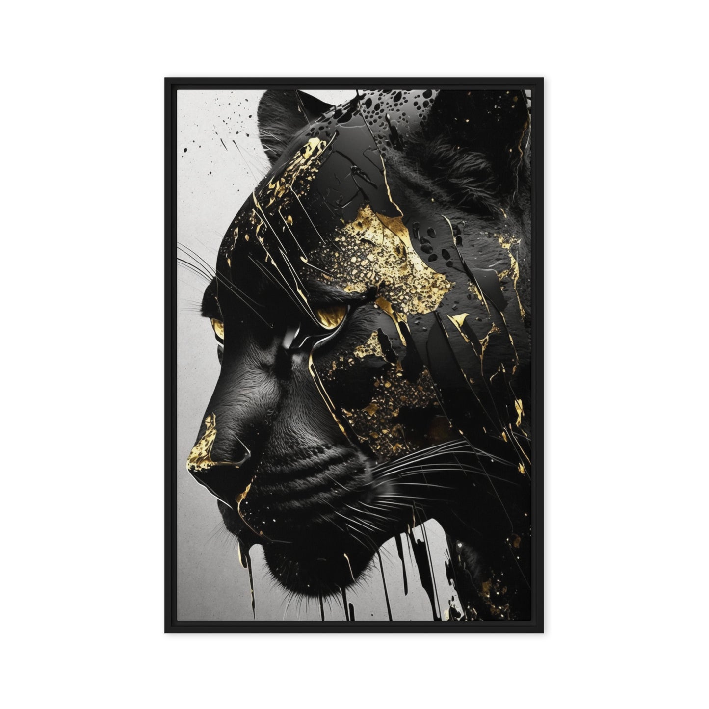 Black Panther In Gold Framed Canvas