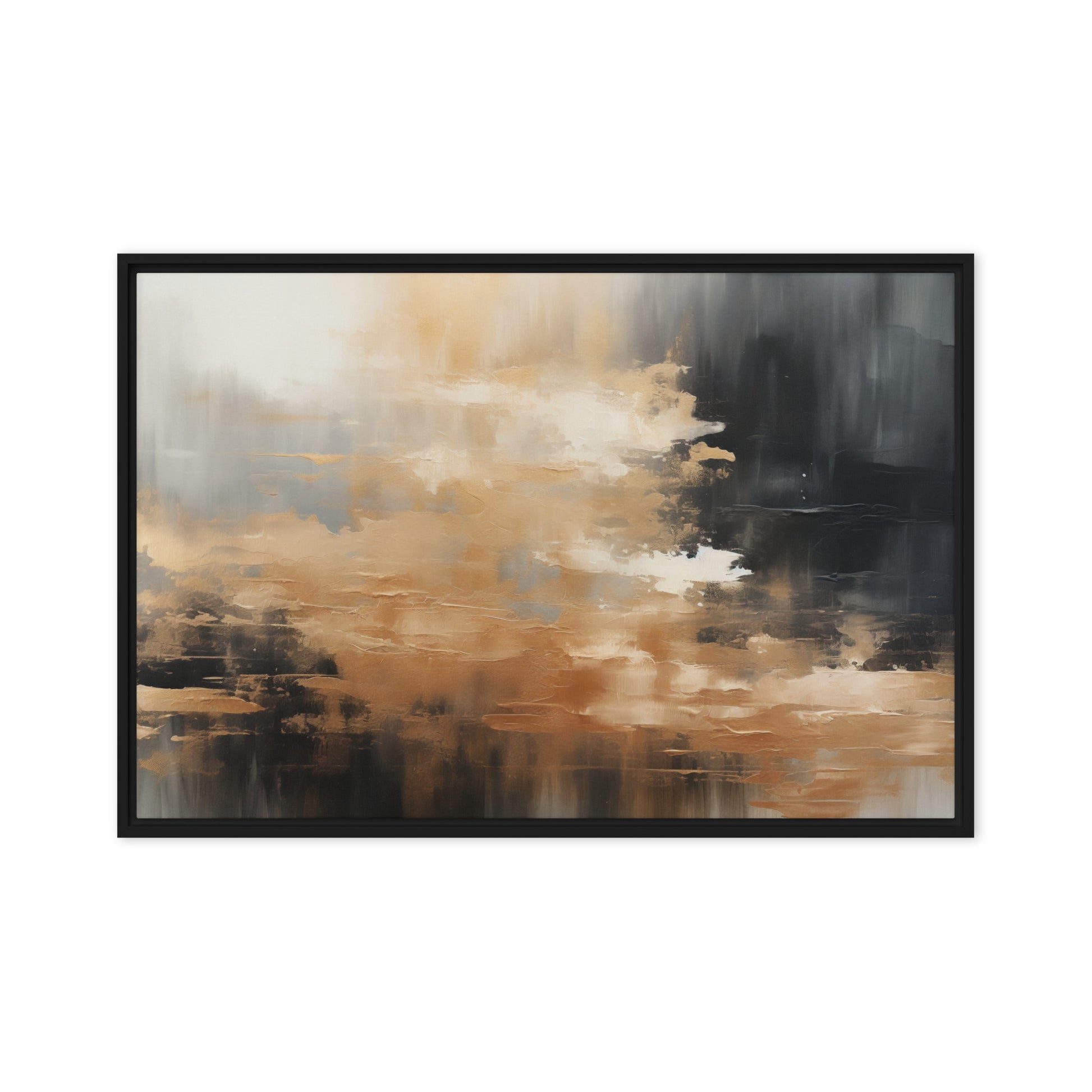 Gold Black Grey Modern Art Framed Canvas
