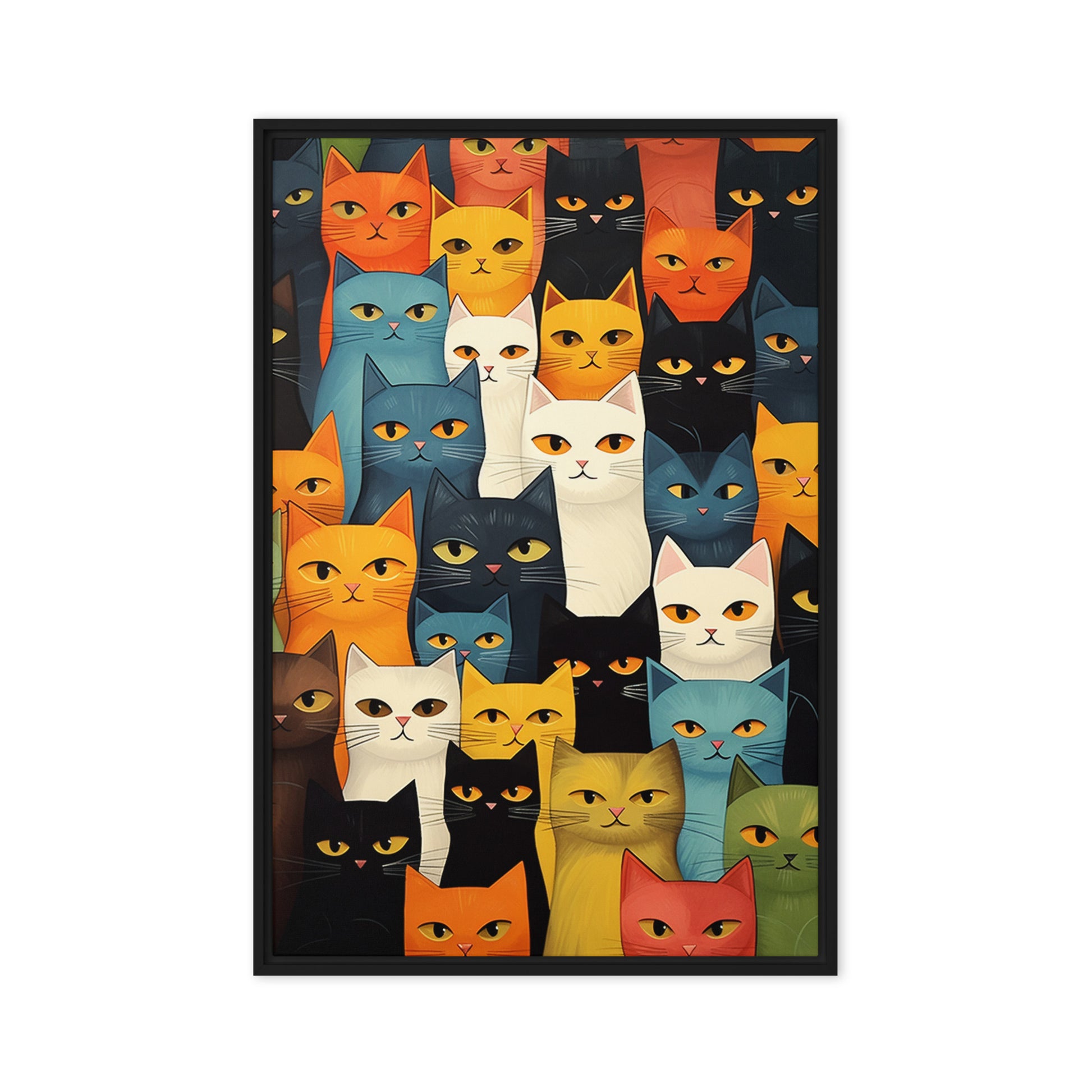Cats Colorful Collage Famed Canvas