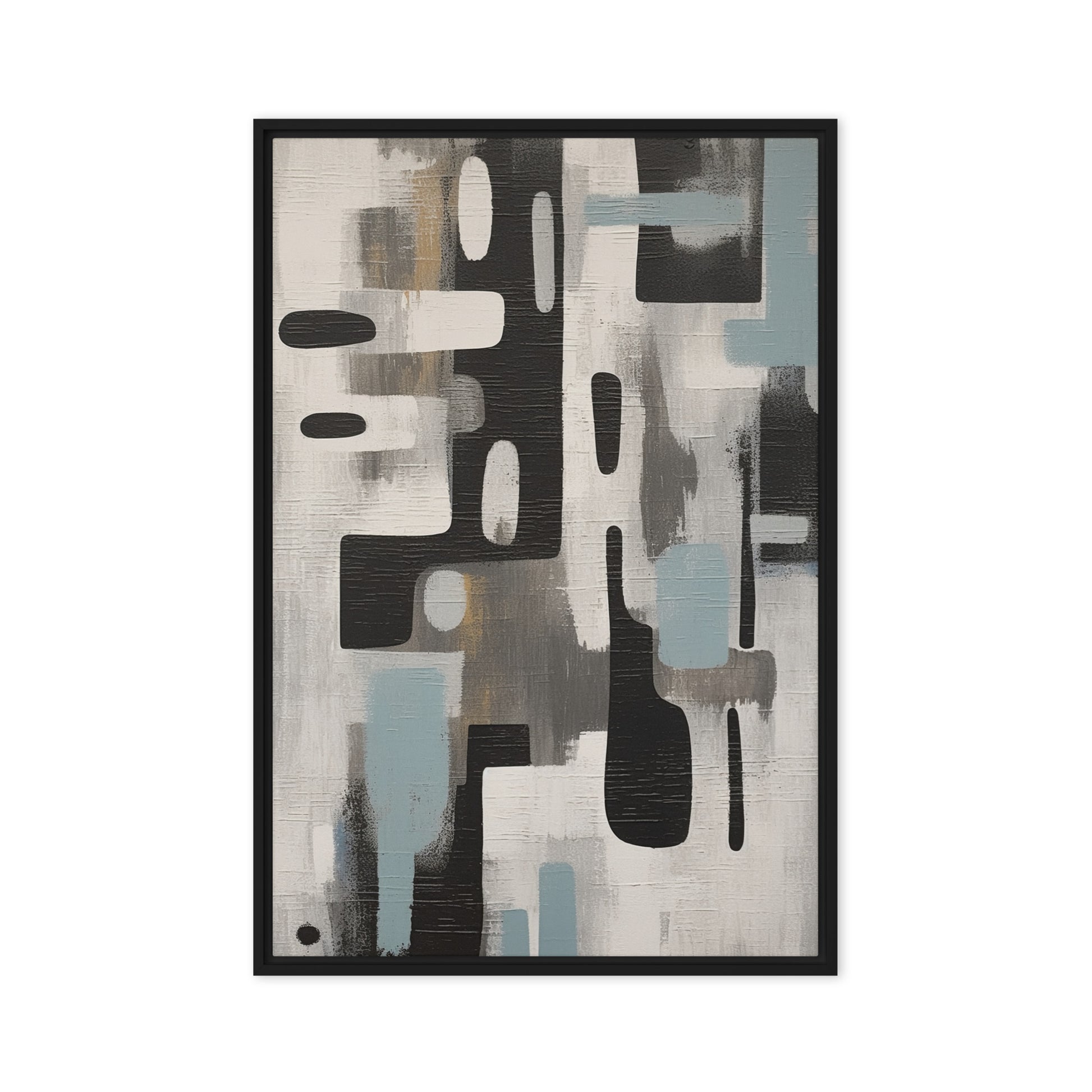 Grey Black Blue Modern Art Framed Canvas