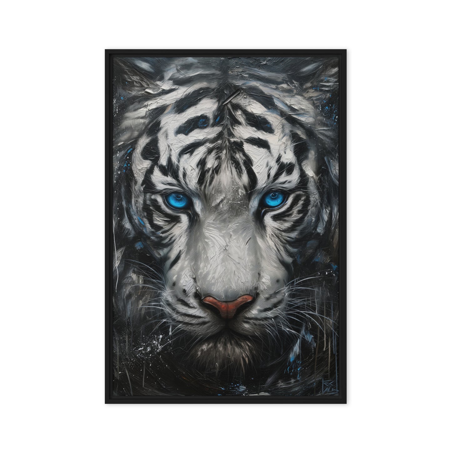 Blue Eyed Tiger Fraemd Canvas