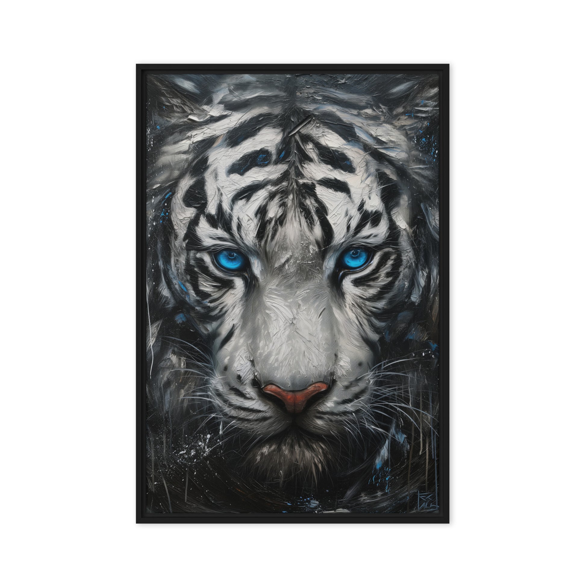 Blue Eyed Tiger Fraemd Canvas