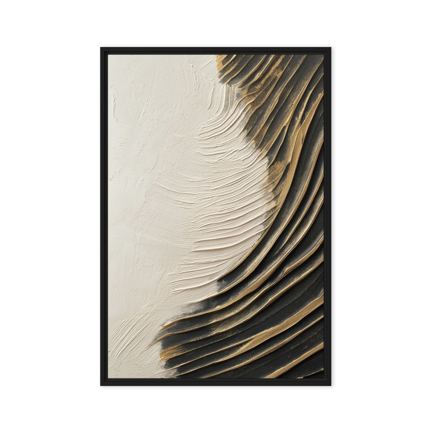 Wave White Black Gold Modern Art Framed Canvas
