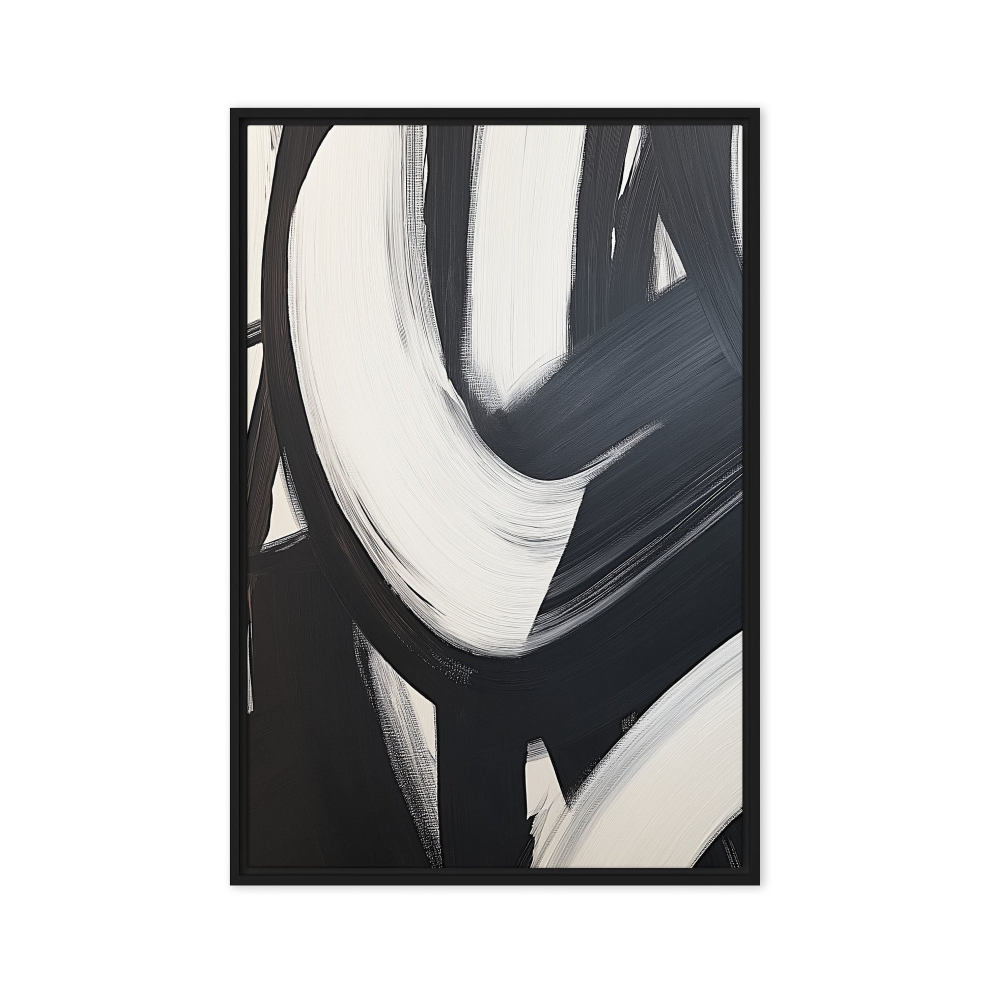 Black White Brushstroke Abstract Art Framed Canvas