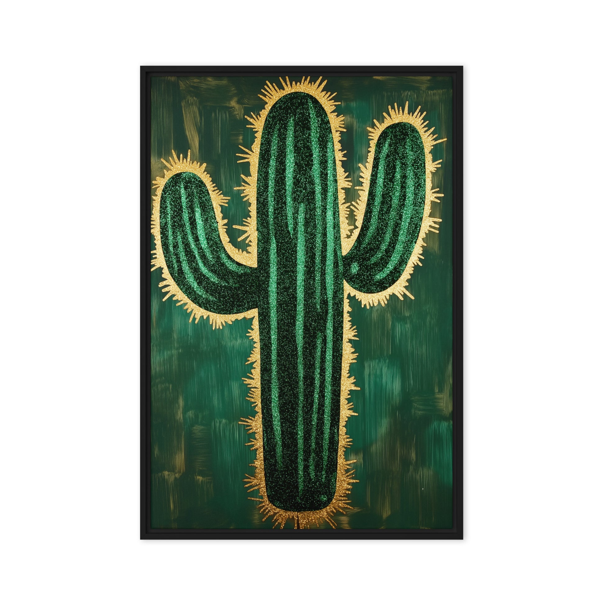 Cactus Green & Gold Modern Art Framed Canvas