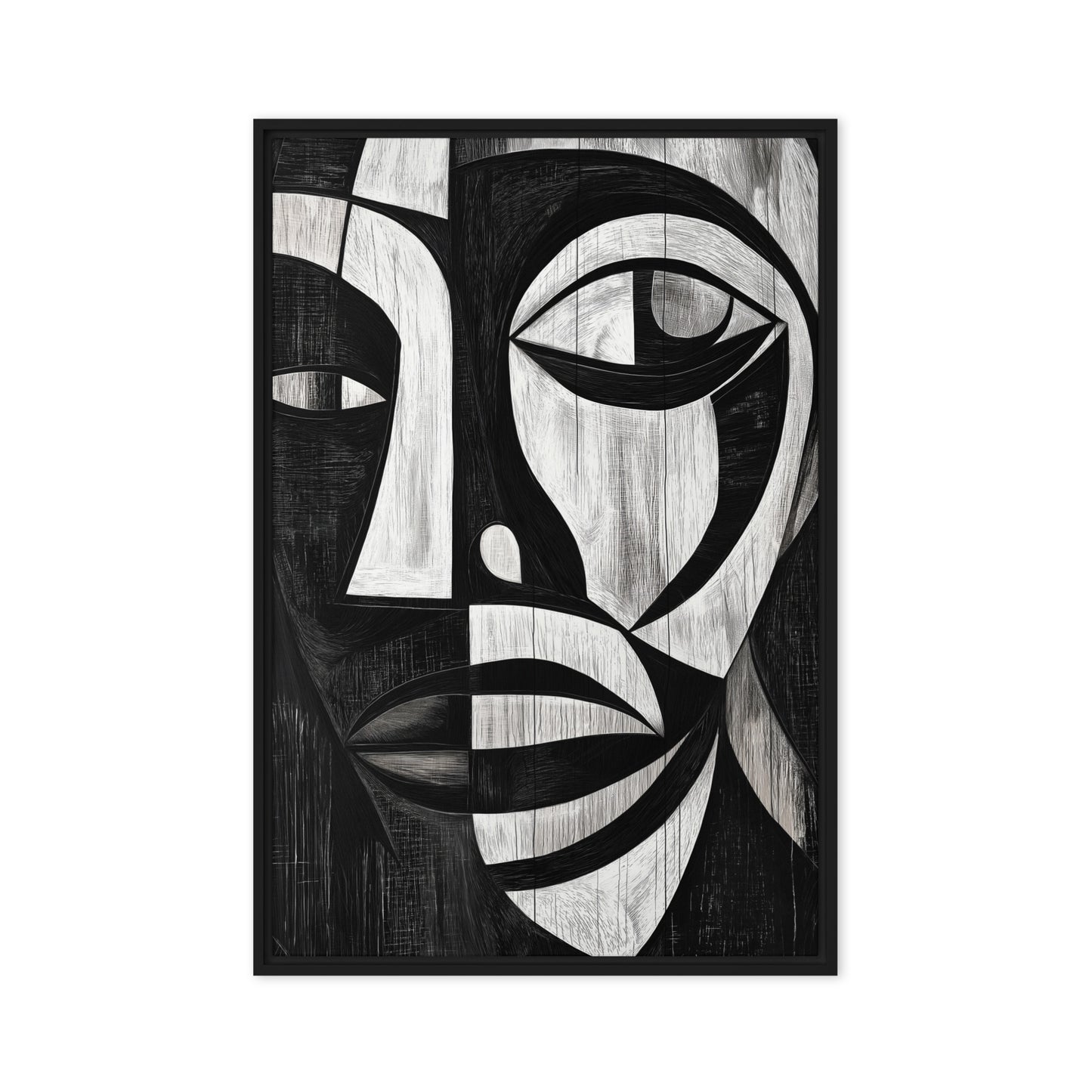 African Abstract Art Black and White Framed Canvas