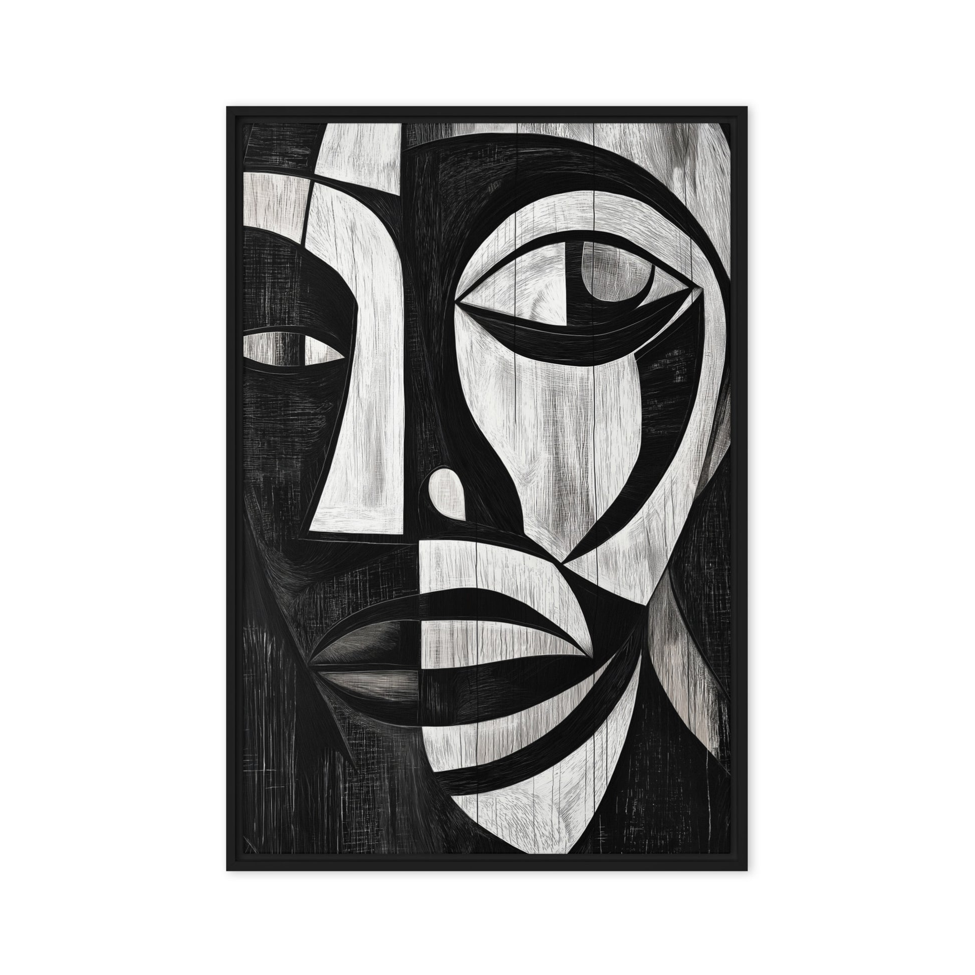 African Abstract Art Black and White Framed Canvas