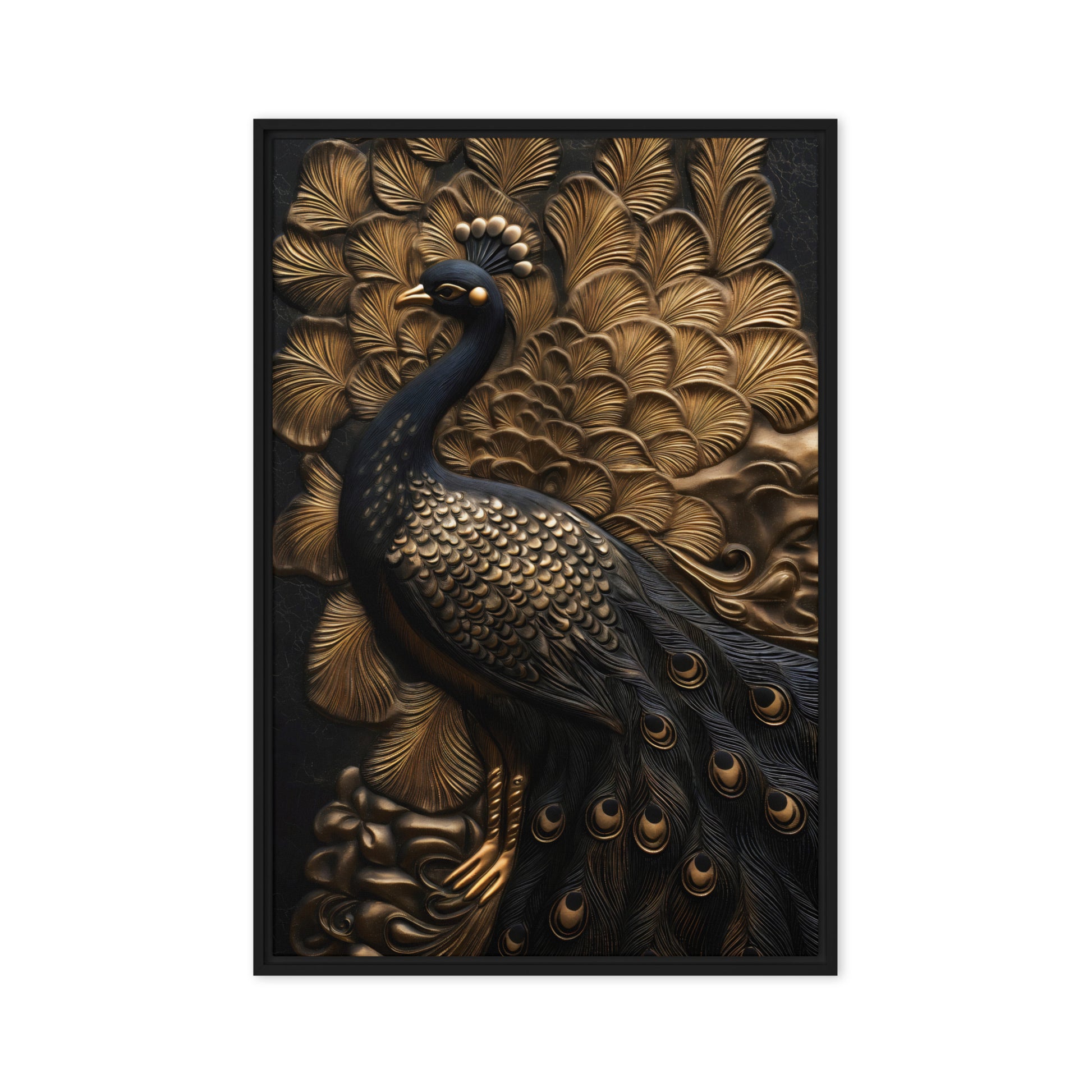 Majestic Peacock Wall Art Framed Canvas