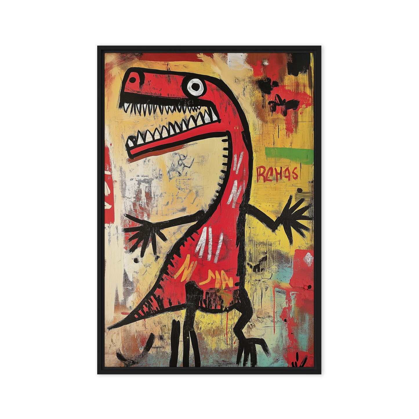Dinosaur Basquiat Style Art Framed Canvas