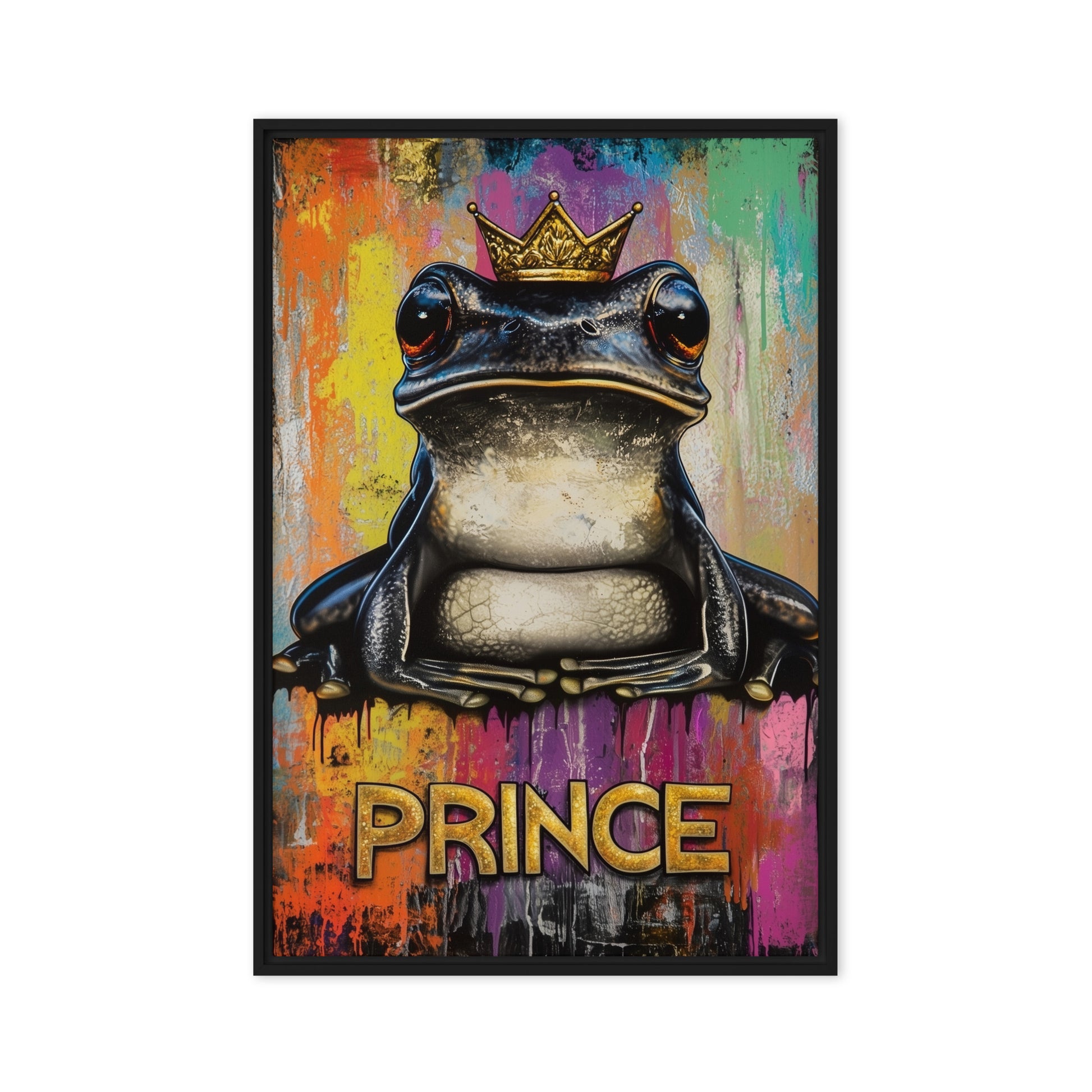 Frog Prince Graffiti Art Framed Canvas