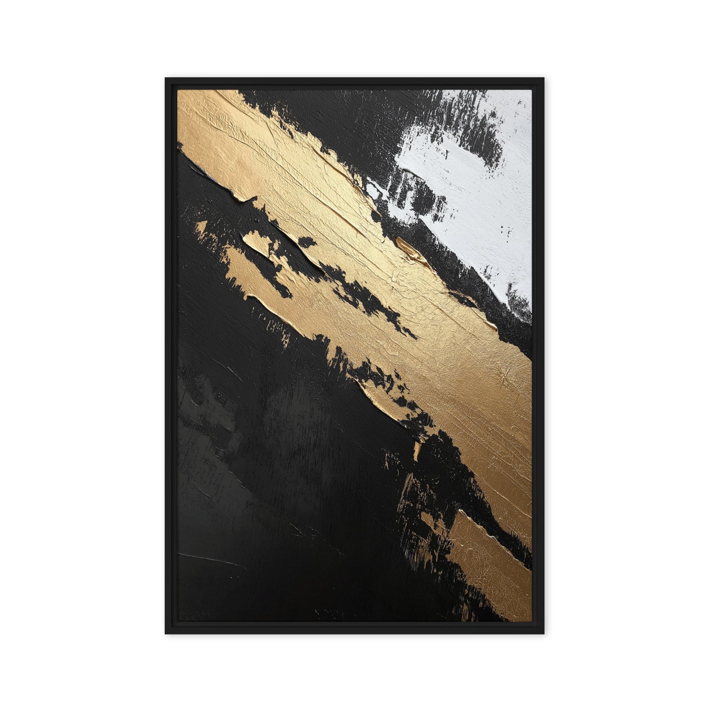 Black Gold White Abstract Art Framed Canvas