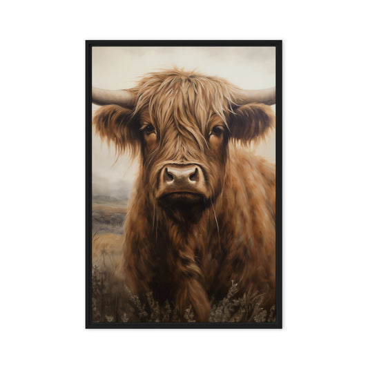 Brown Highland Cow Framed Canvas