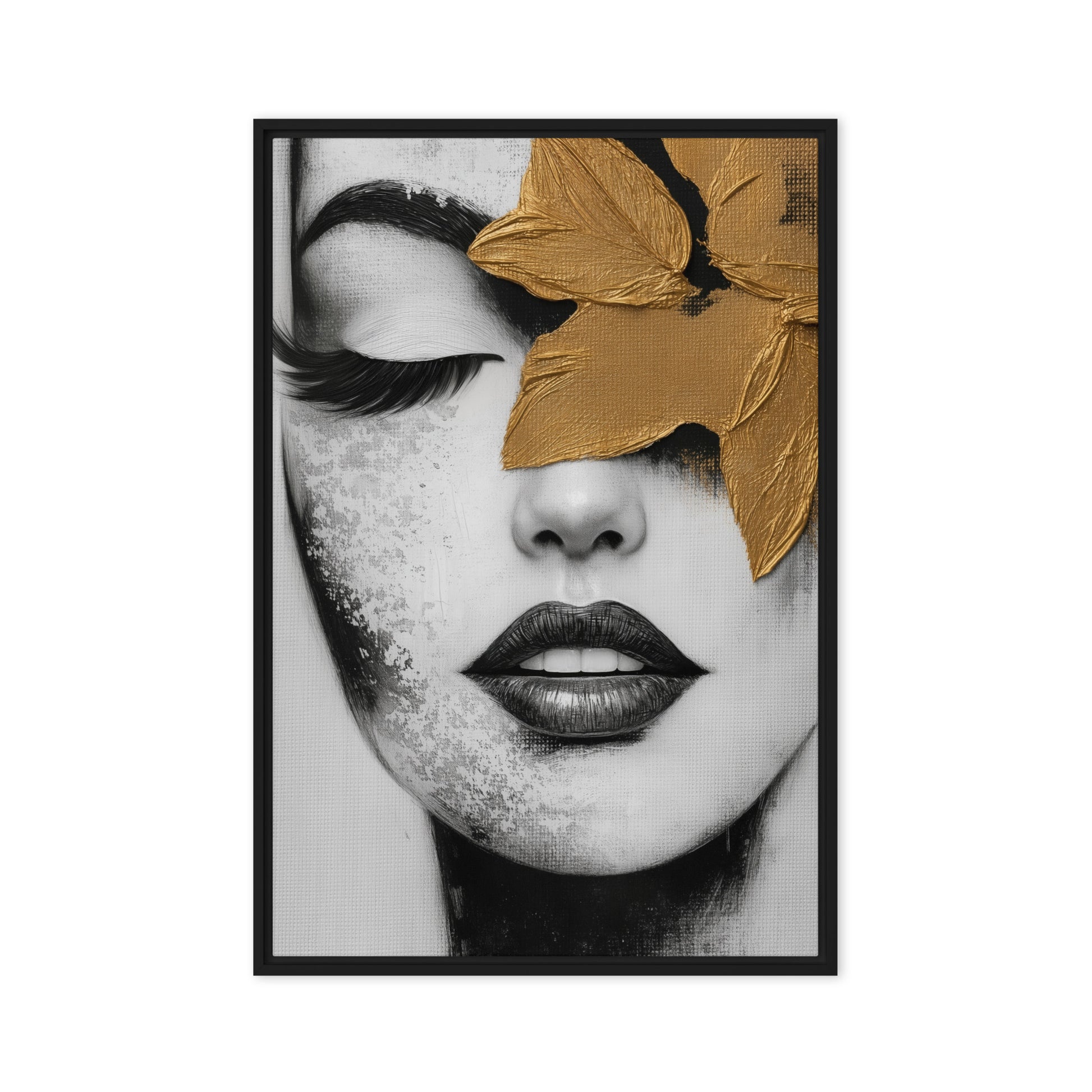 Woman Face Portrait Modern Art Framed Canvas - PaintFu