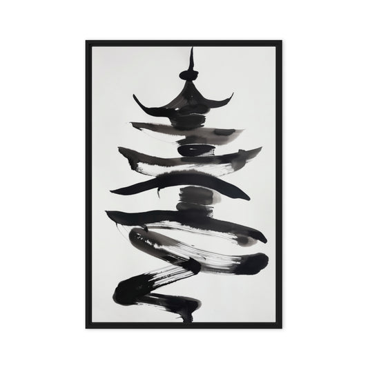 Chinese Pagoda Minimalist Art Framed Canvas