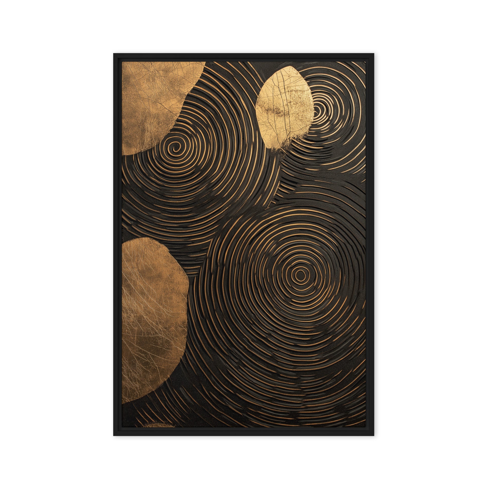 Spiral Black and Gold Modern Art Framed Canvas