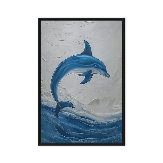 Blue Dolphin Nautical Art Framed Canvas