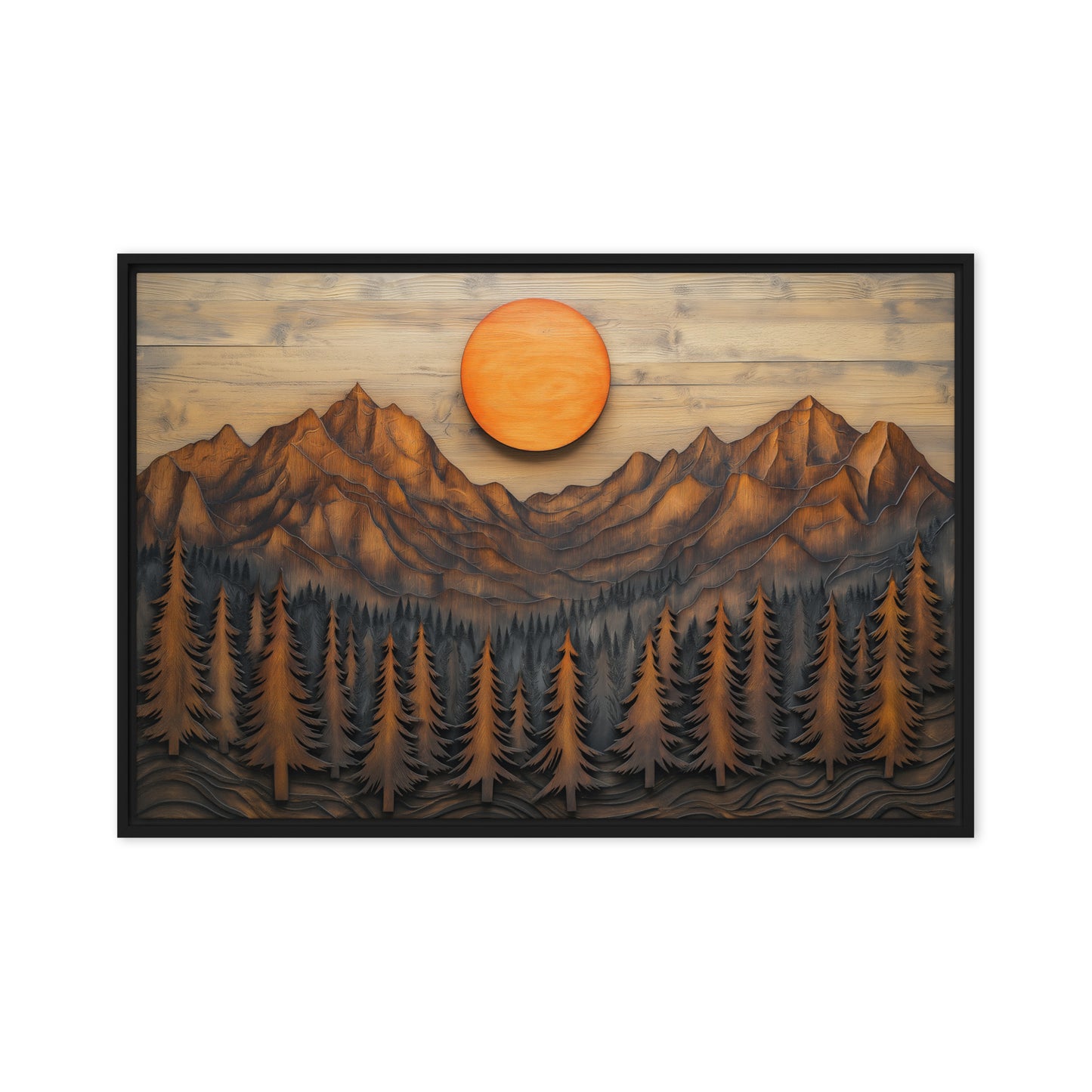 Landscape Wood Art Framed Canvas