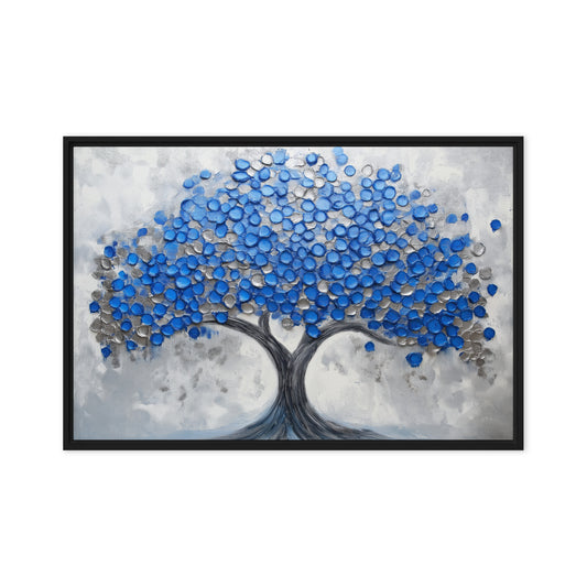 Blue Tree Modern Art Framed Canvas