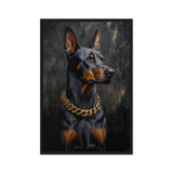 Doberman With Golden Chain Framed Canvas