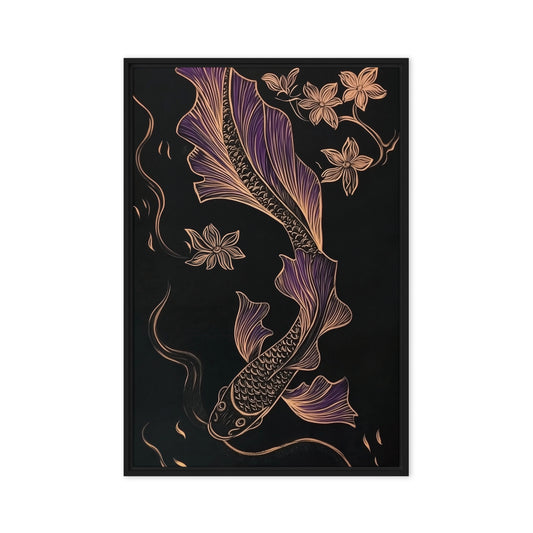 Koi Fish Line Art Framed Canvas