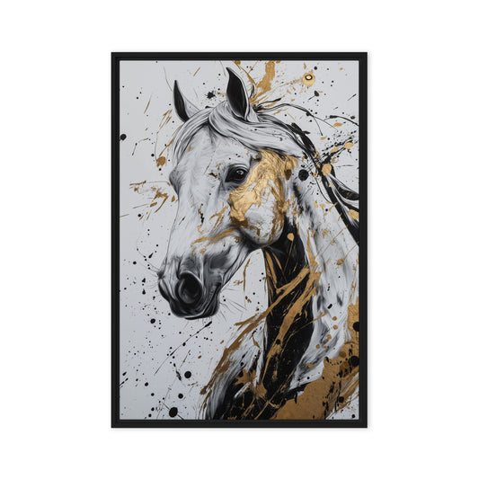 White Horse Abstract Art Framed Canvas