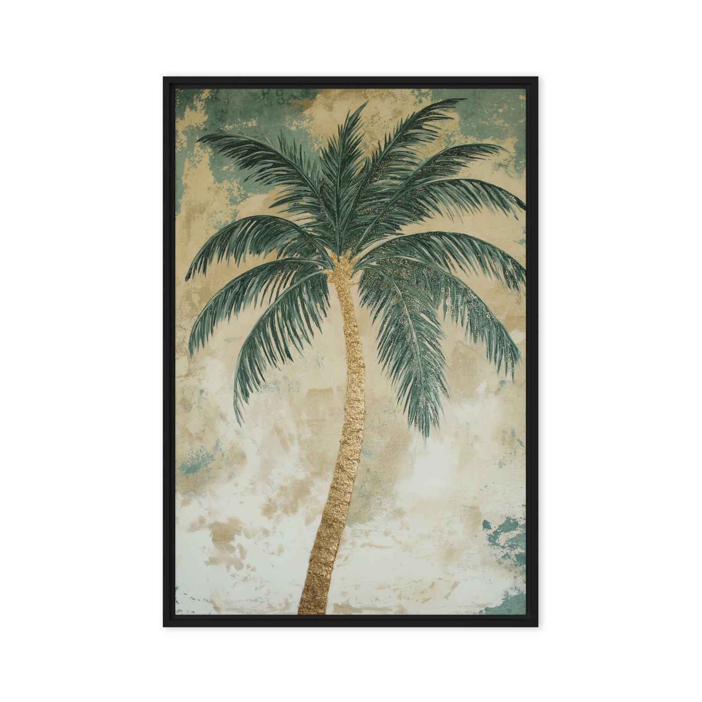 Palm Tree Beach Art Framed Canvas