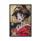 Geisha In Red Kimono Japanese Art Framed Canvas