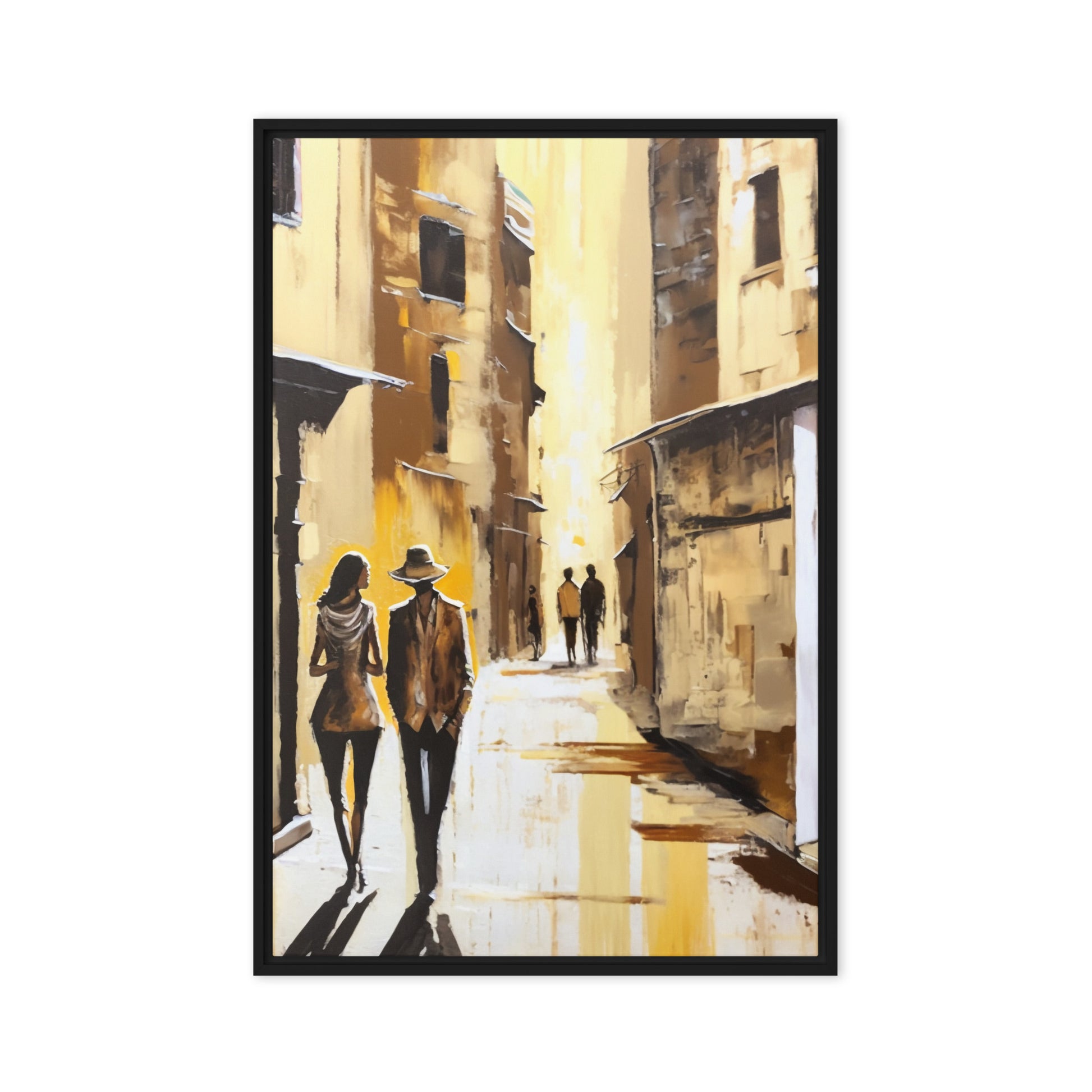 Couple In Love Yellow City Abstract Art Framed Canvas