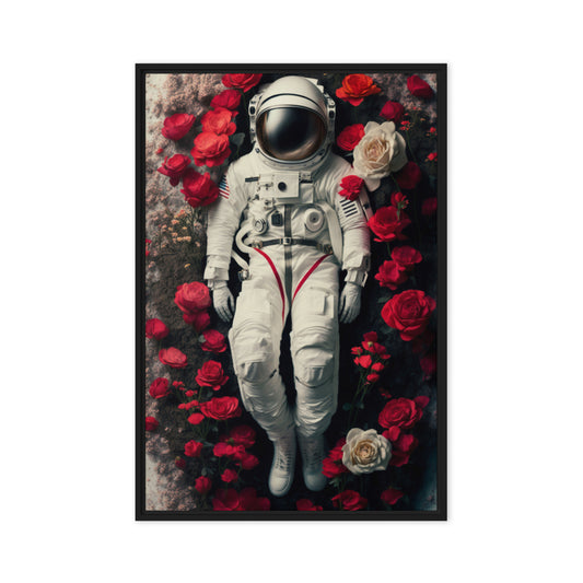 Astronaut In Flowers Framed Canvas