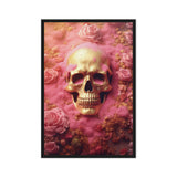 Skull In Pink Flowers Framed Canvas