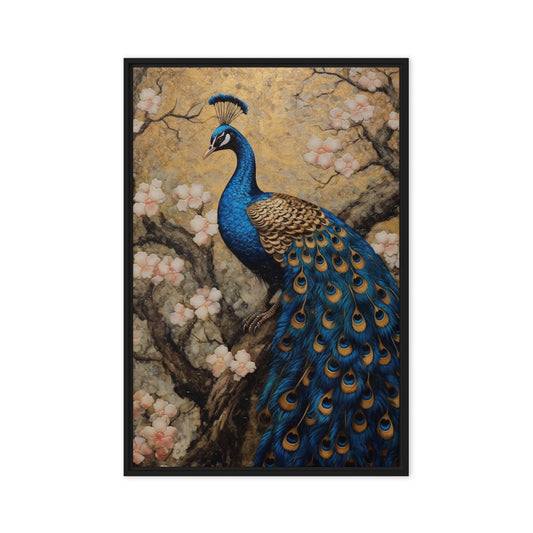 Peacock Japanese Art Framed Canvas