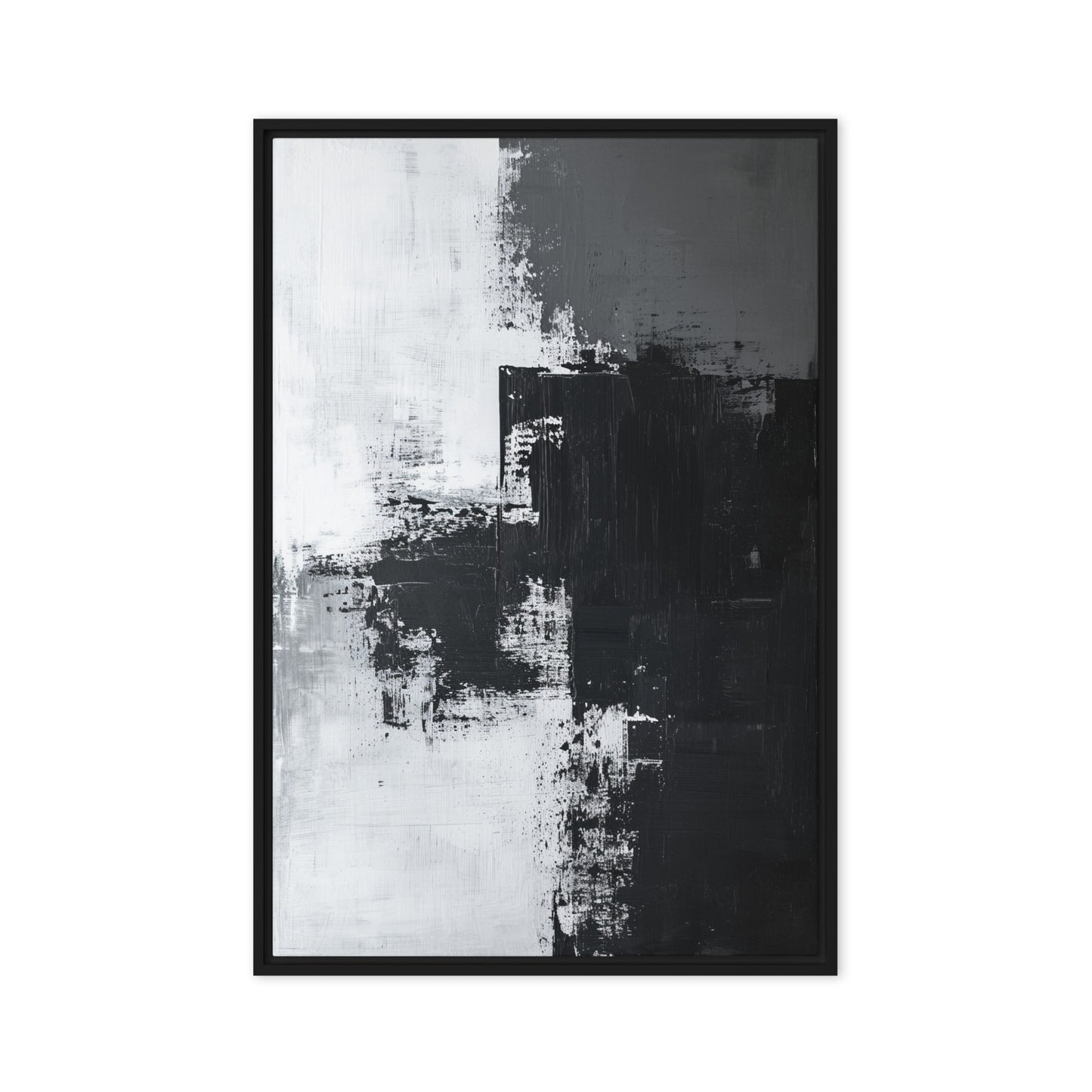 Black White & Grey Abstract Art Framed Canvas
