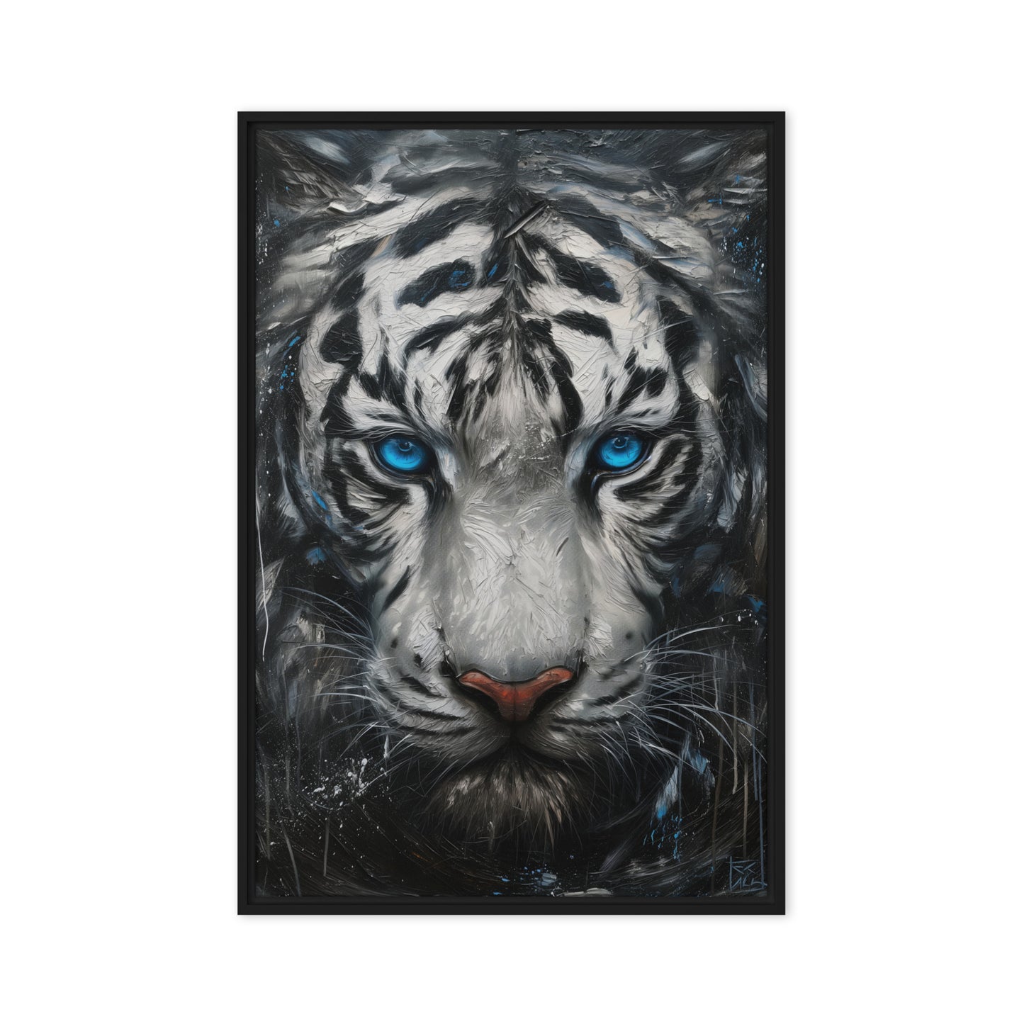 Blue Eyed Tiger Fraemd Canvas