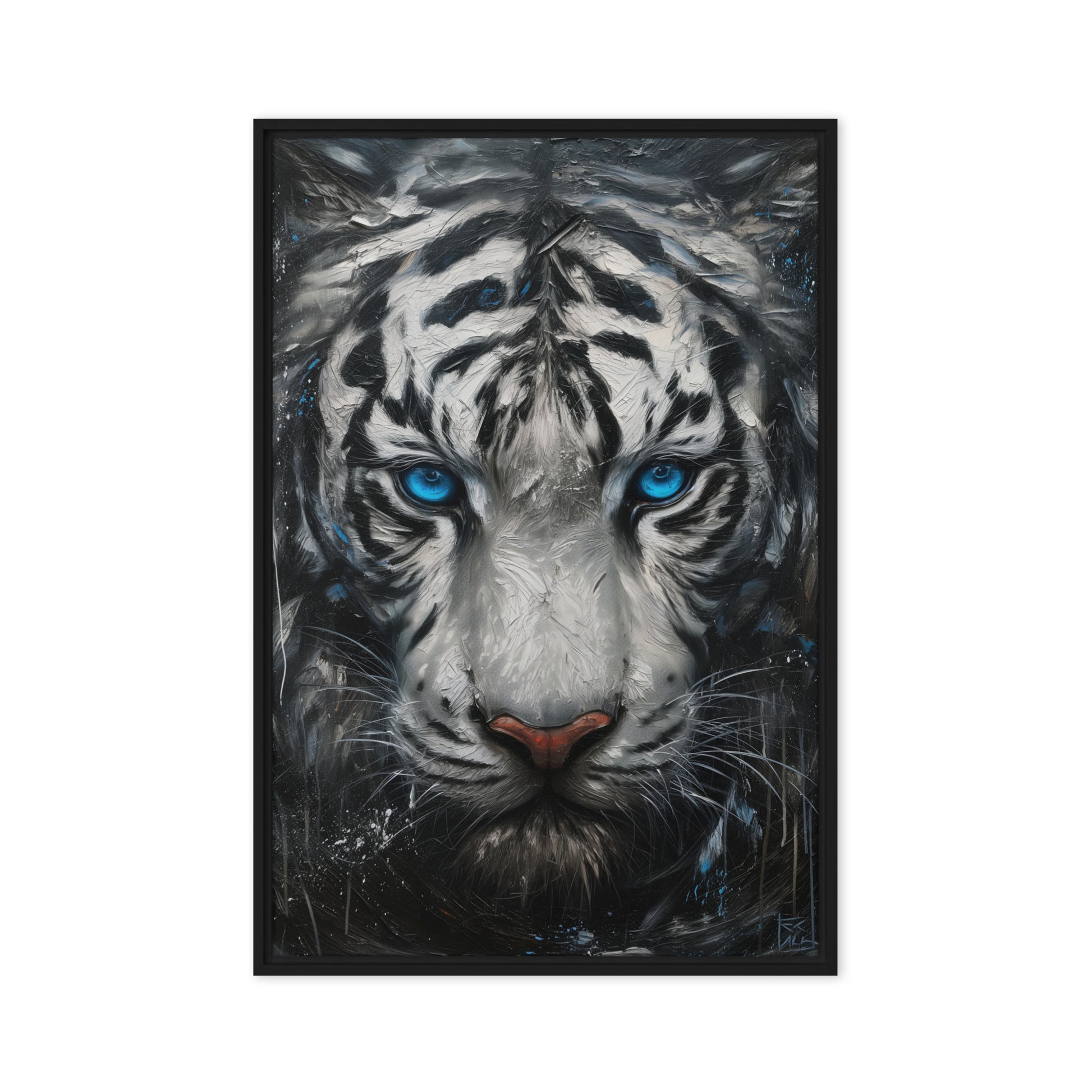 Blue Eyed Tiger Fraemd Canvas