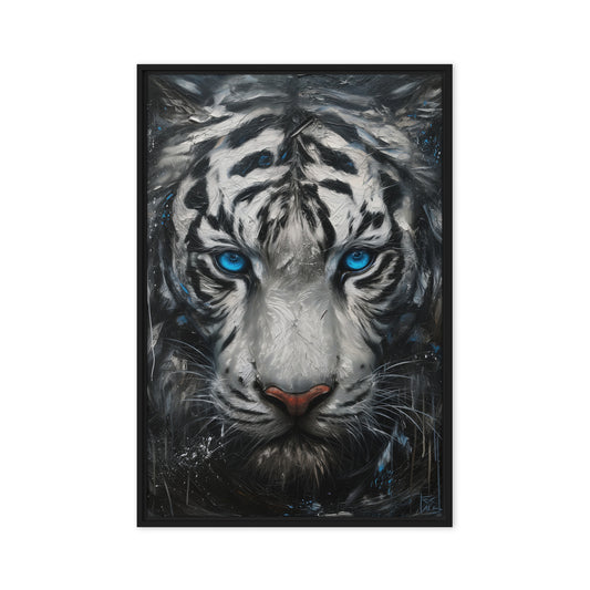 Blue Eyed Tiger Fraemd Canvas