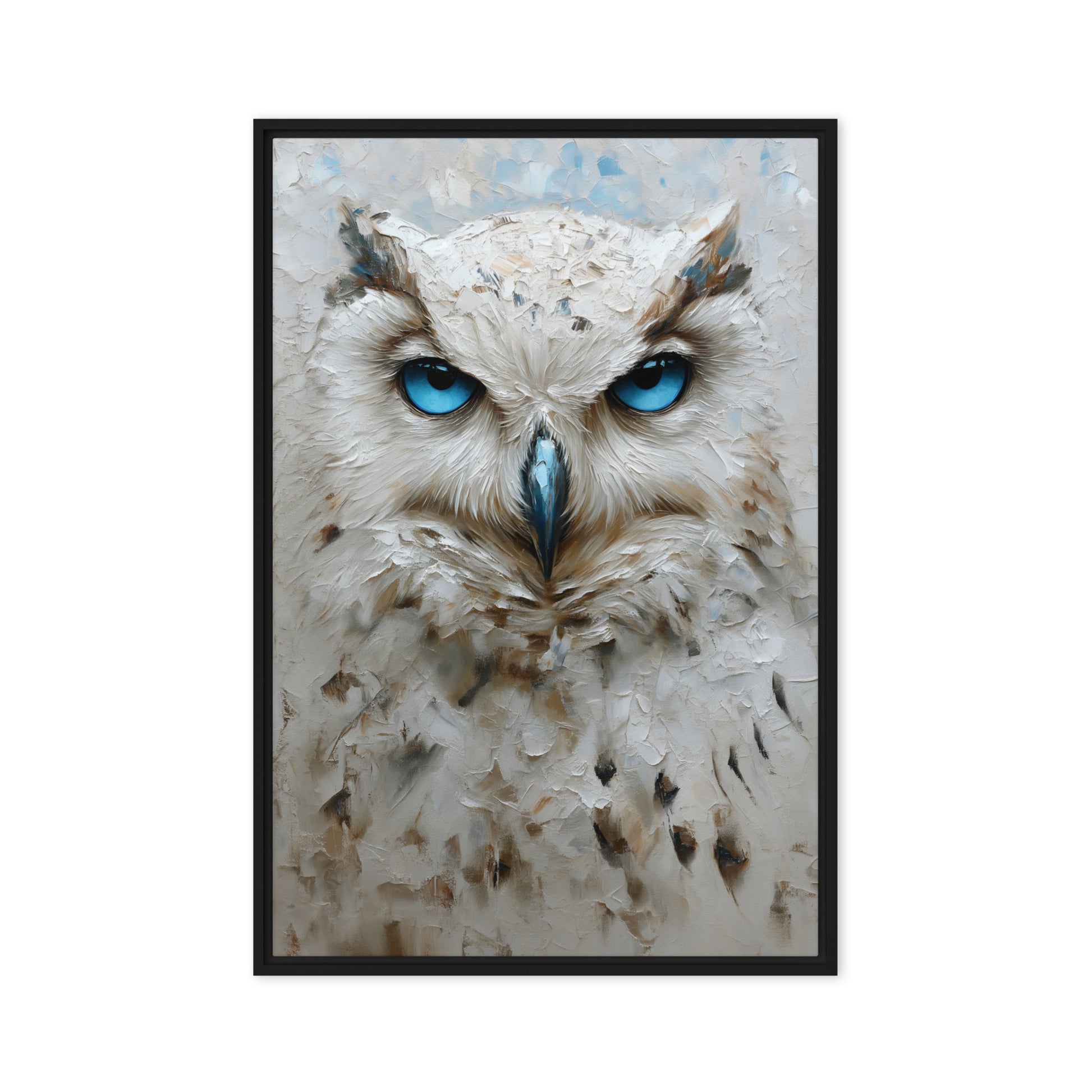 Blue Eyed White Owl Modern Art Framed Canvas