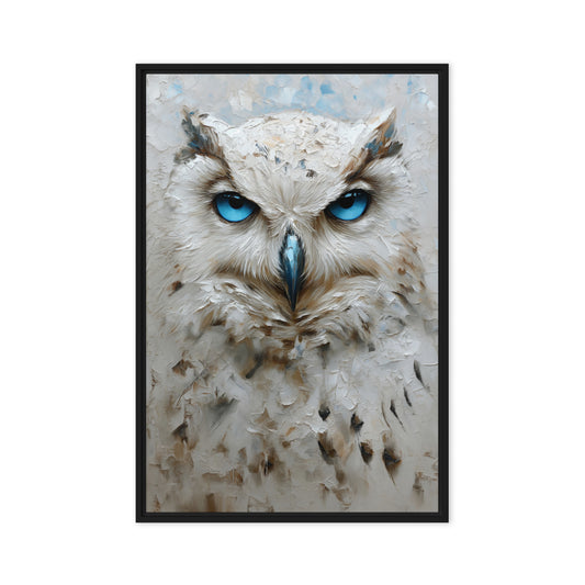 Blue Eyed White Owl Modern Art Framed Canvas