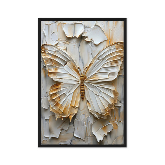 Butterfly White & Gold Modern Art Framed Canvas