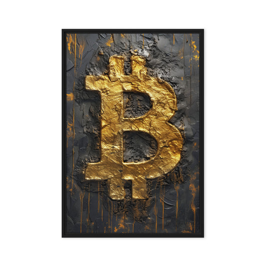 Bitcoin Black Gold Impasto Art Framed Canvas