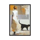 Woman with Black Cat Modern Art Framed Canvas